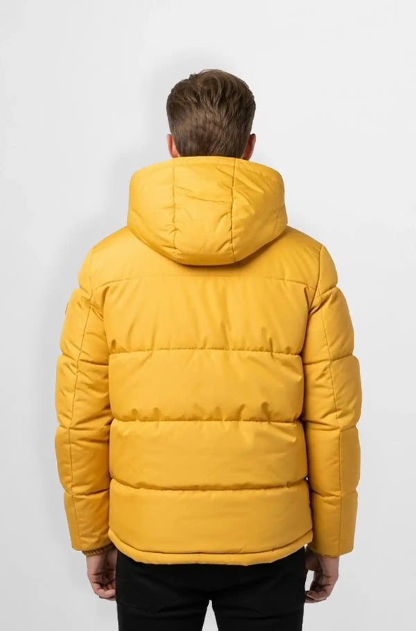 Mustard Yellow Quilted Hooded Puffer Jacket Back view