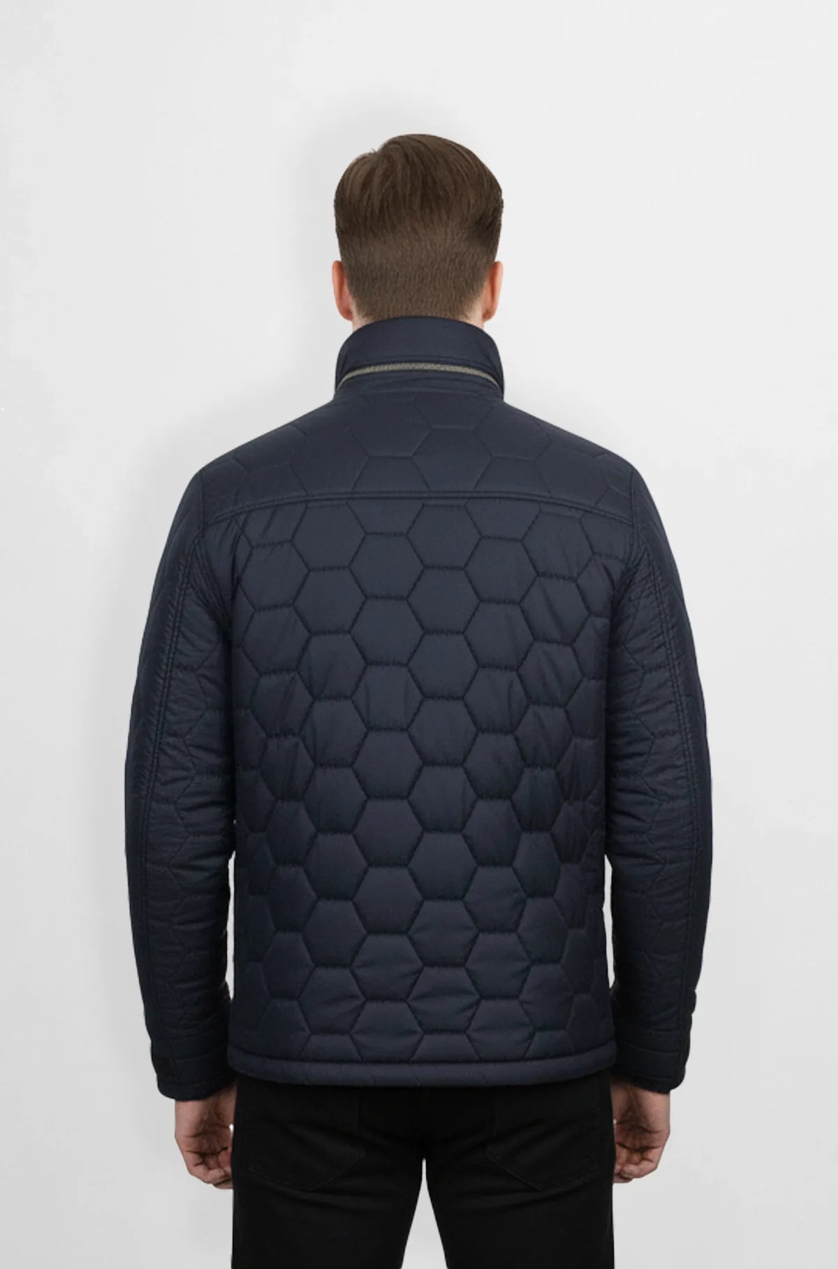 Navy Blue Quilted Puffer Jacket Back view