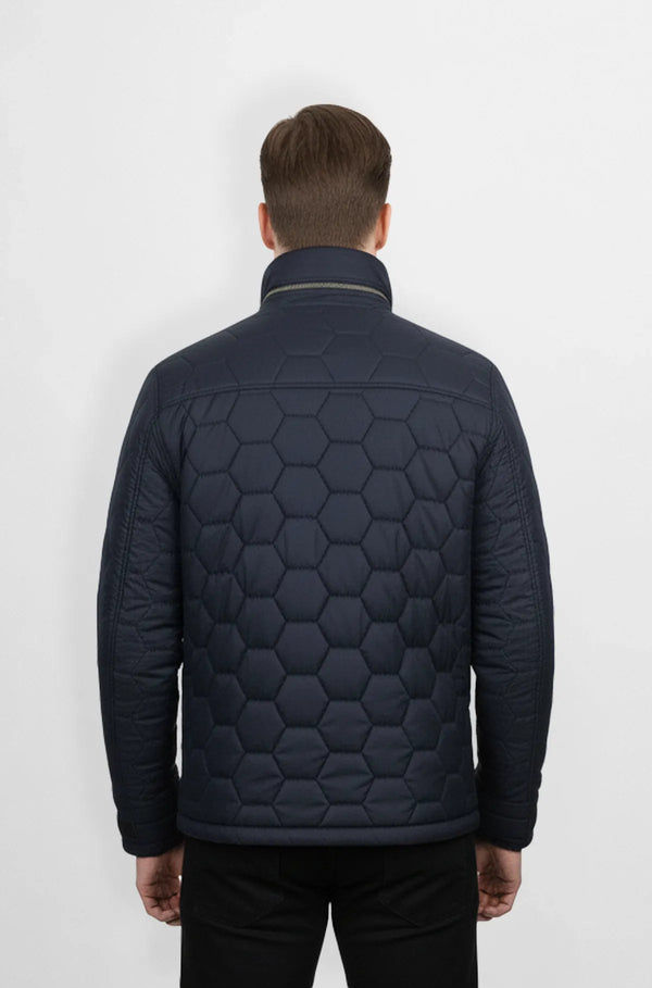 Navy Blue Quilted Puffer Jacket Back view