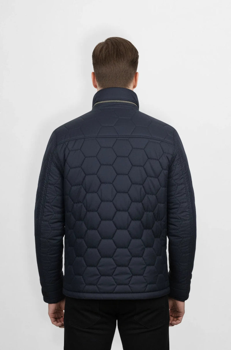 Navy Blue Quilted Puffer Jacket Back view