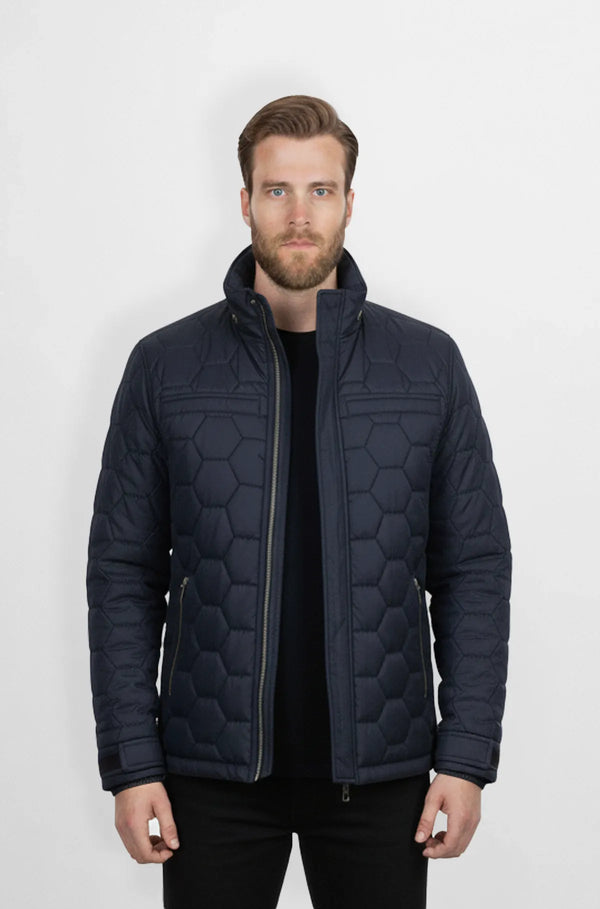 Navy Blue Quilted Puffer Jacket Front view