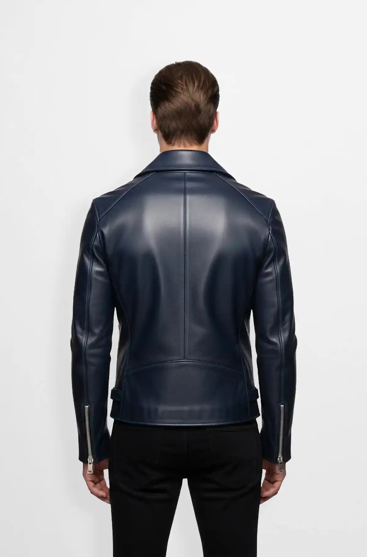 Navy Street Rider Biker Jacket back view