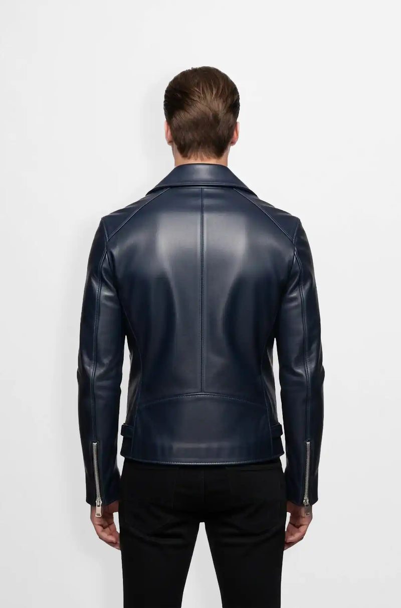 Navy Street Rider Biker Jacket back view
