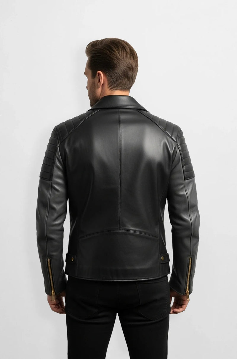 Night Volt Quilted Biker Jacket Back view