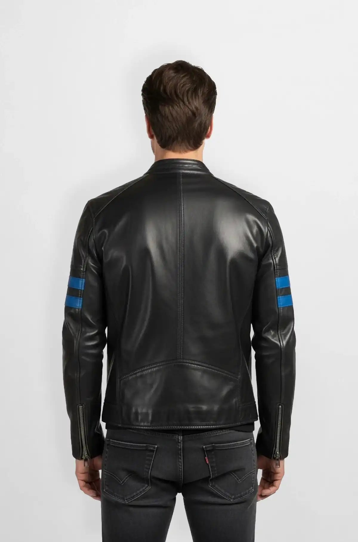 Nightbolt Classic Black Racer Leather Jacket back view