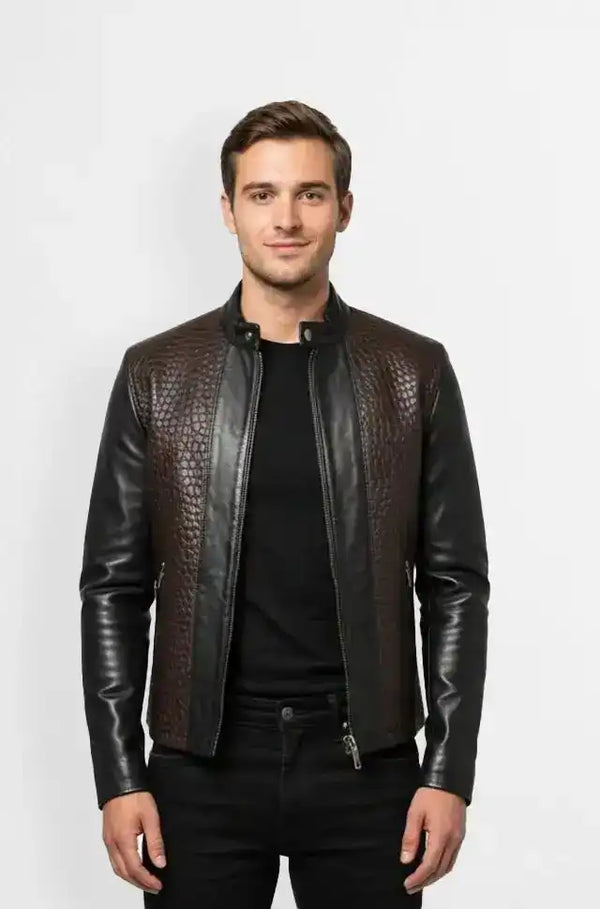 Obsidian Python Brown Biker Jacket