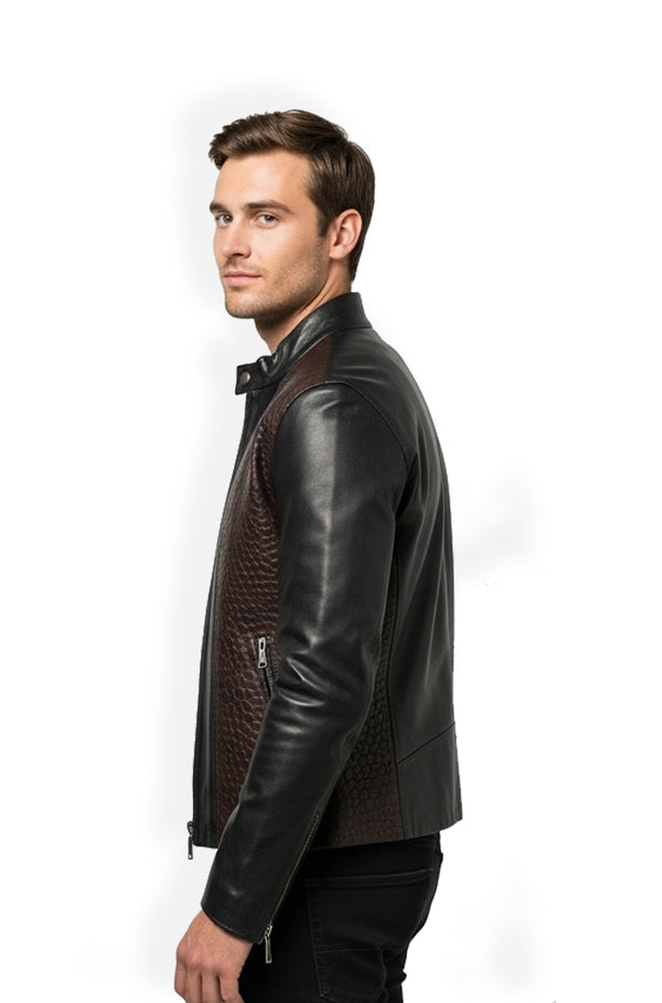 Obsidian Python Brown Biker Jacket