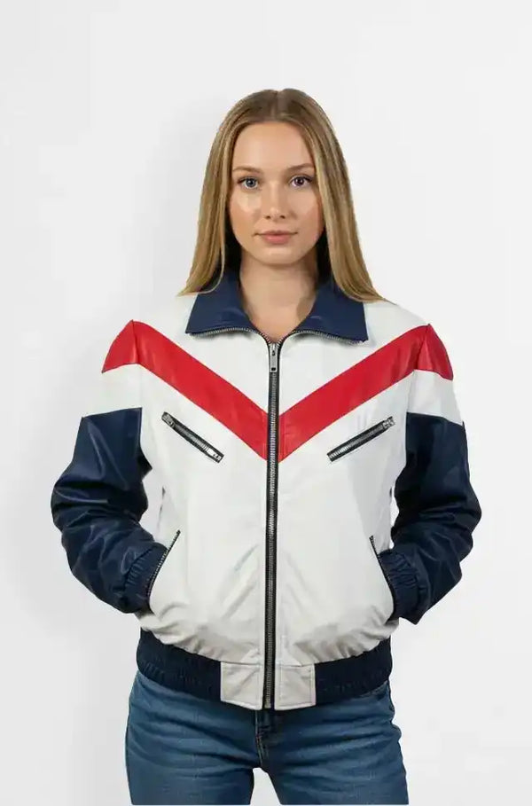 Off White Retro Bomber Leather Jacket Front view