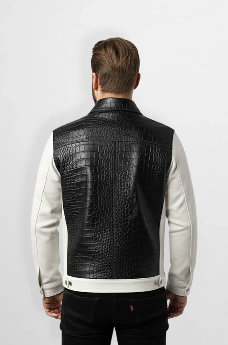Off White Suede Leather Trucker Jacket Back view