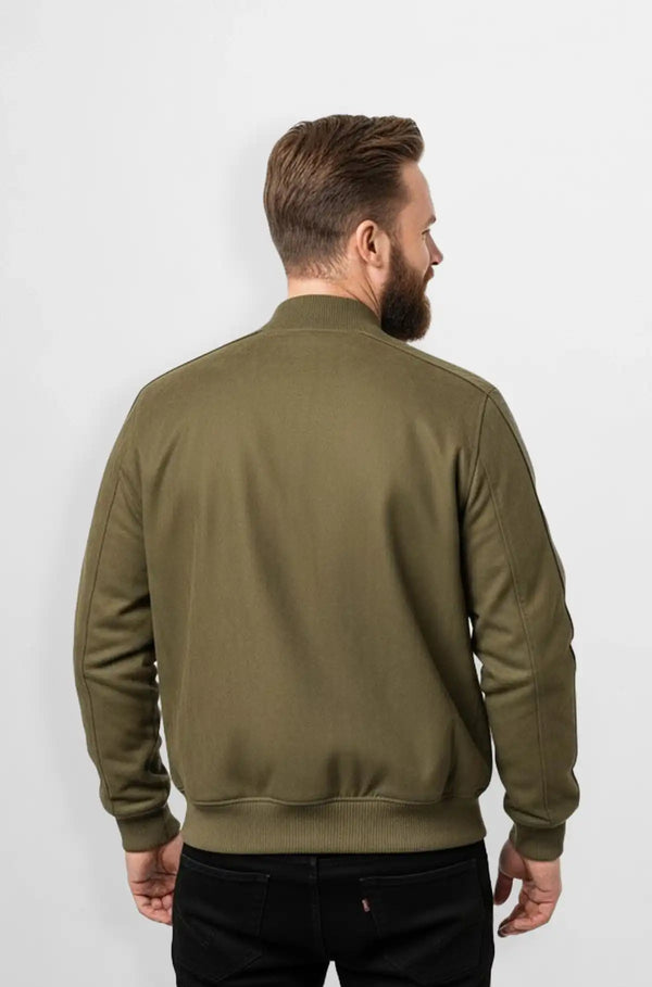 Olive Green Crocodile Suede Leather Bomber Jacket Back view