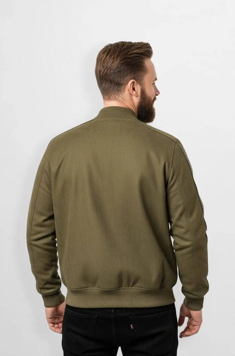 Olive Green Crocodile Suede Leather Bomber Jacket Back view
