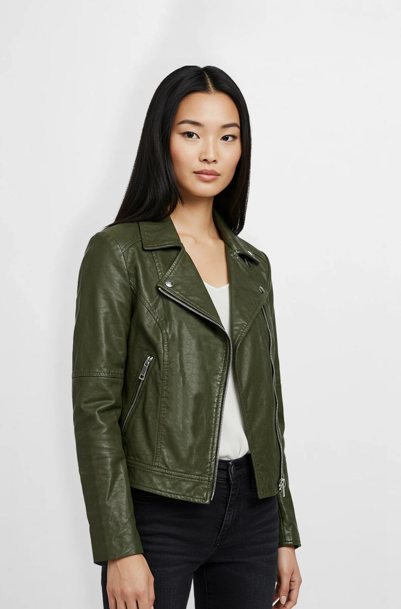 Olive Green Moto Leather Jacket
