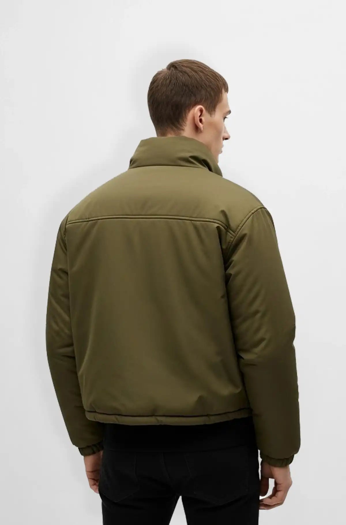 Olive Green Puffer Jacket Back view