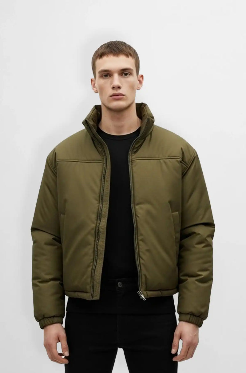 Olive Green Puffer Jacket Front view