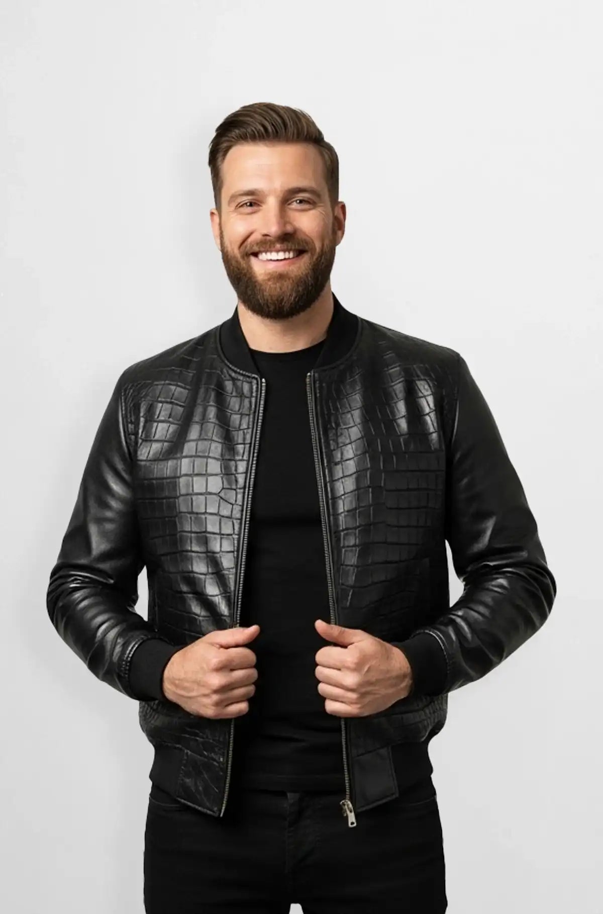 Onyx Grid Luxe Bomber Jacket