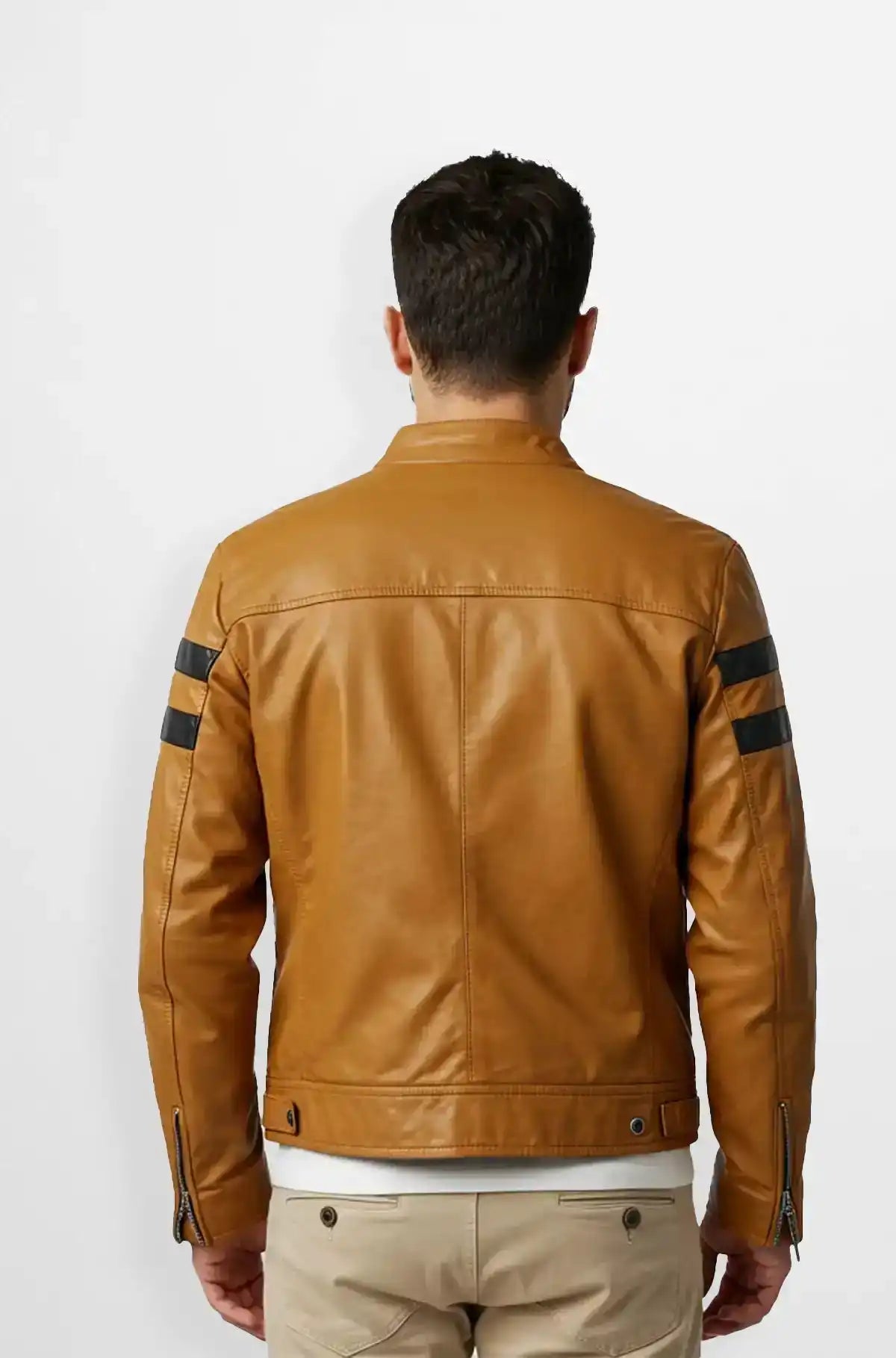 Orange Leather Racer Jacket Back view
