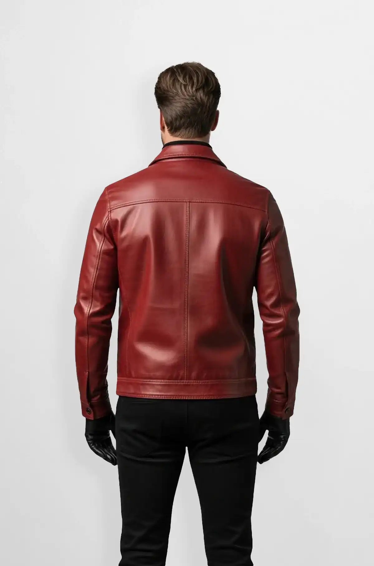 Oxblood Red Leather Bomber Jacket Back view