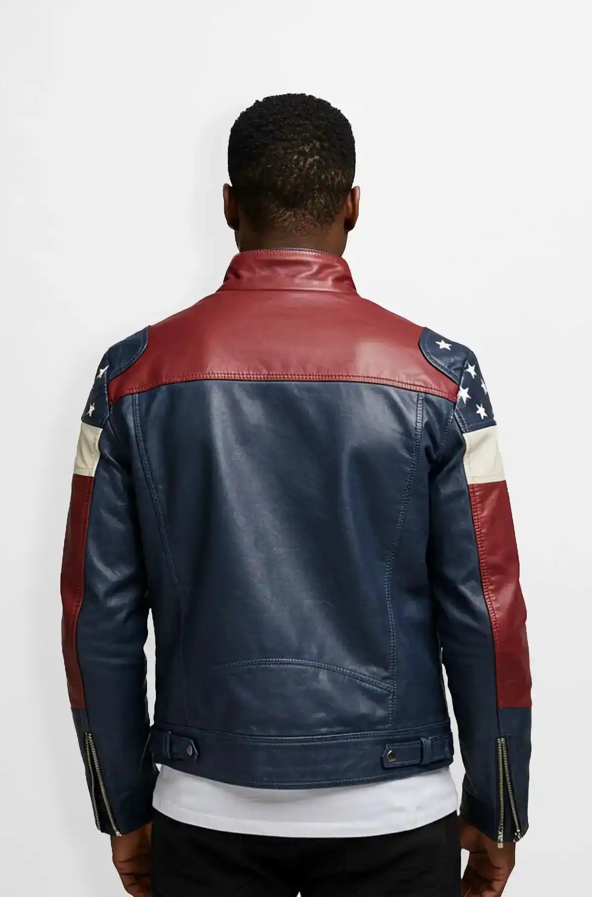 Patriotic Leather Racer Jacket Back view