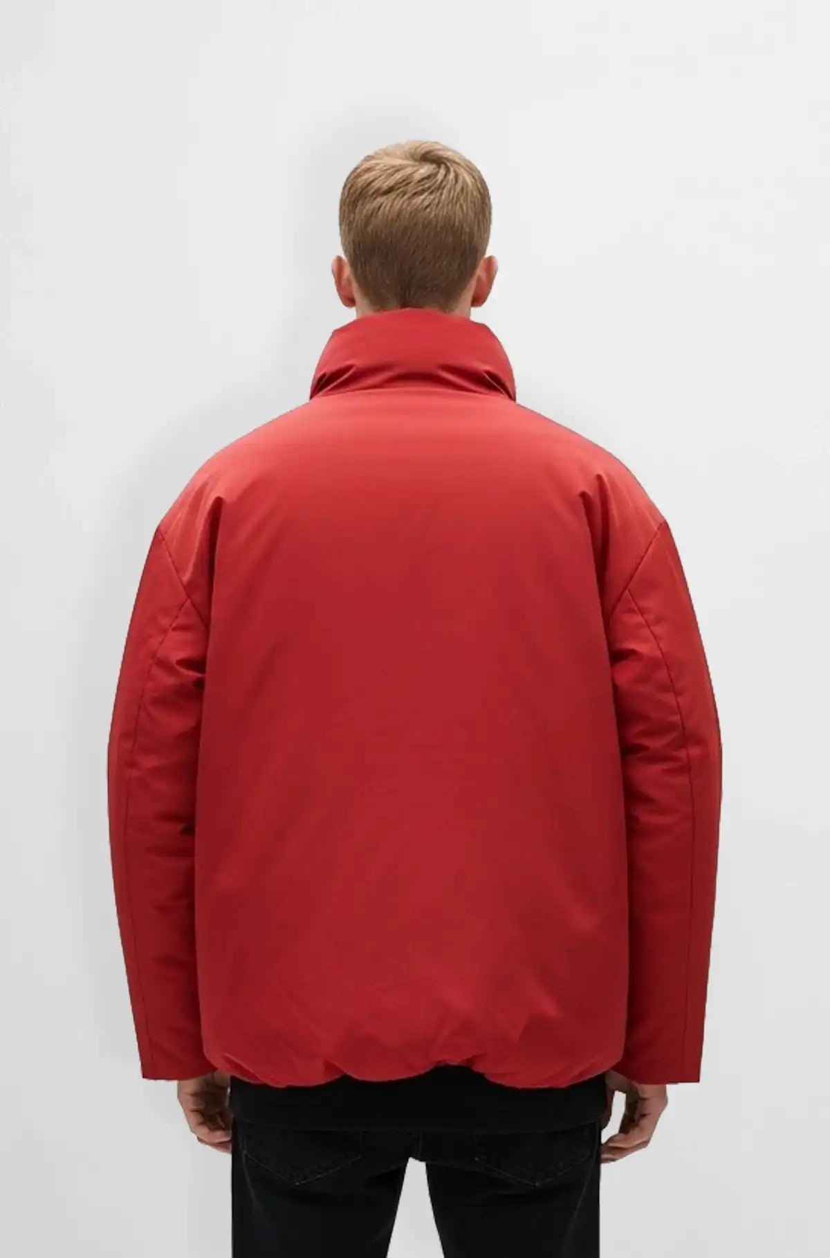 Premium Bright Red Puffer Jacket Back view
