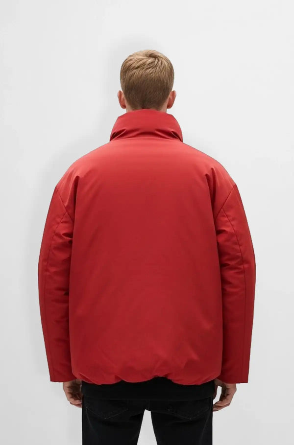 Premium Bright Red Puffer Jacket Back view