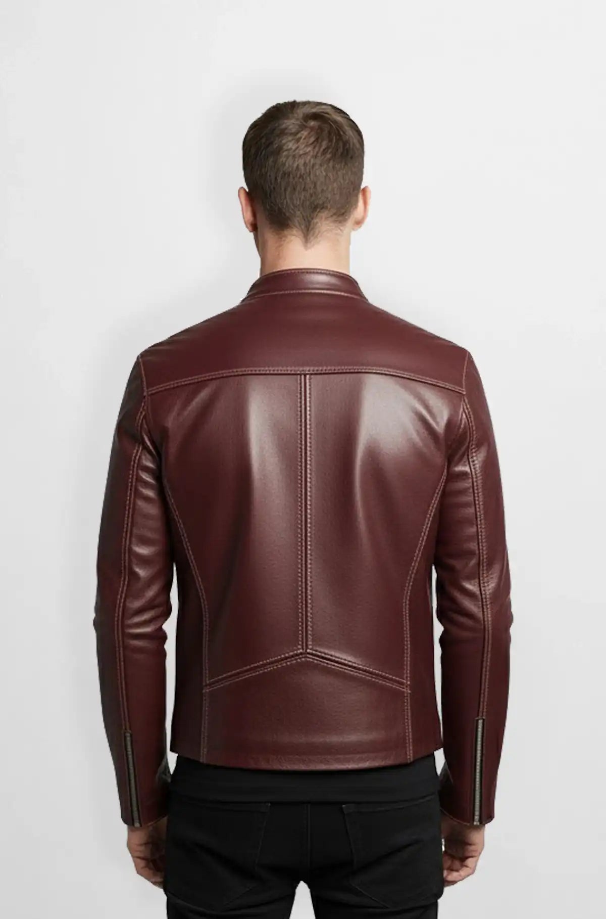 Premium Dark Burgundy Moto Leather Jacket Back view