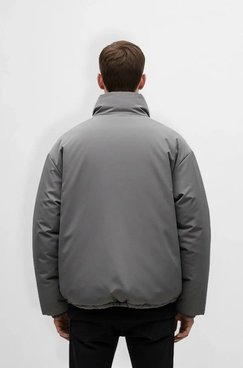 Premium Grey Puffer Jacket Back view