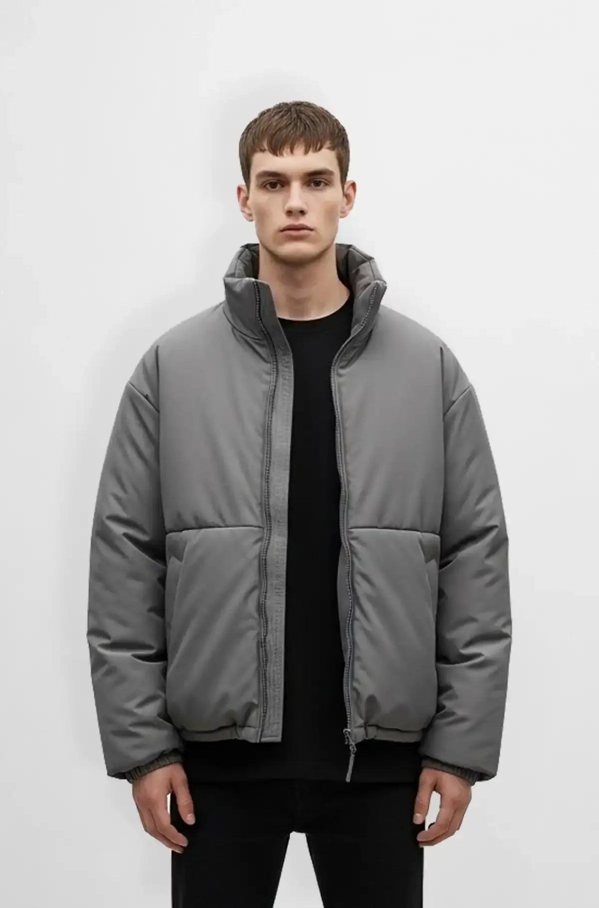 Premium Grey Puffer Jacket Front view