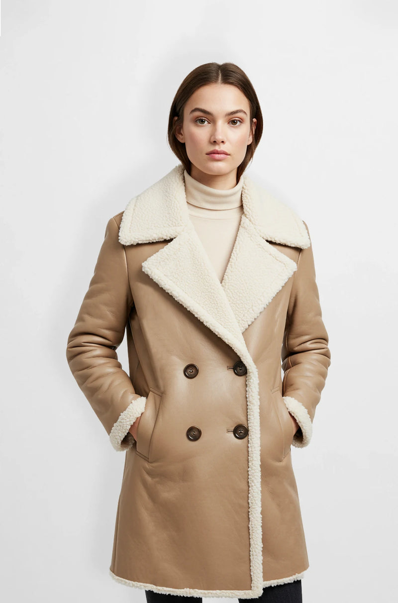 women's Premium Leather Shearling Jacket front view