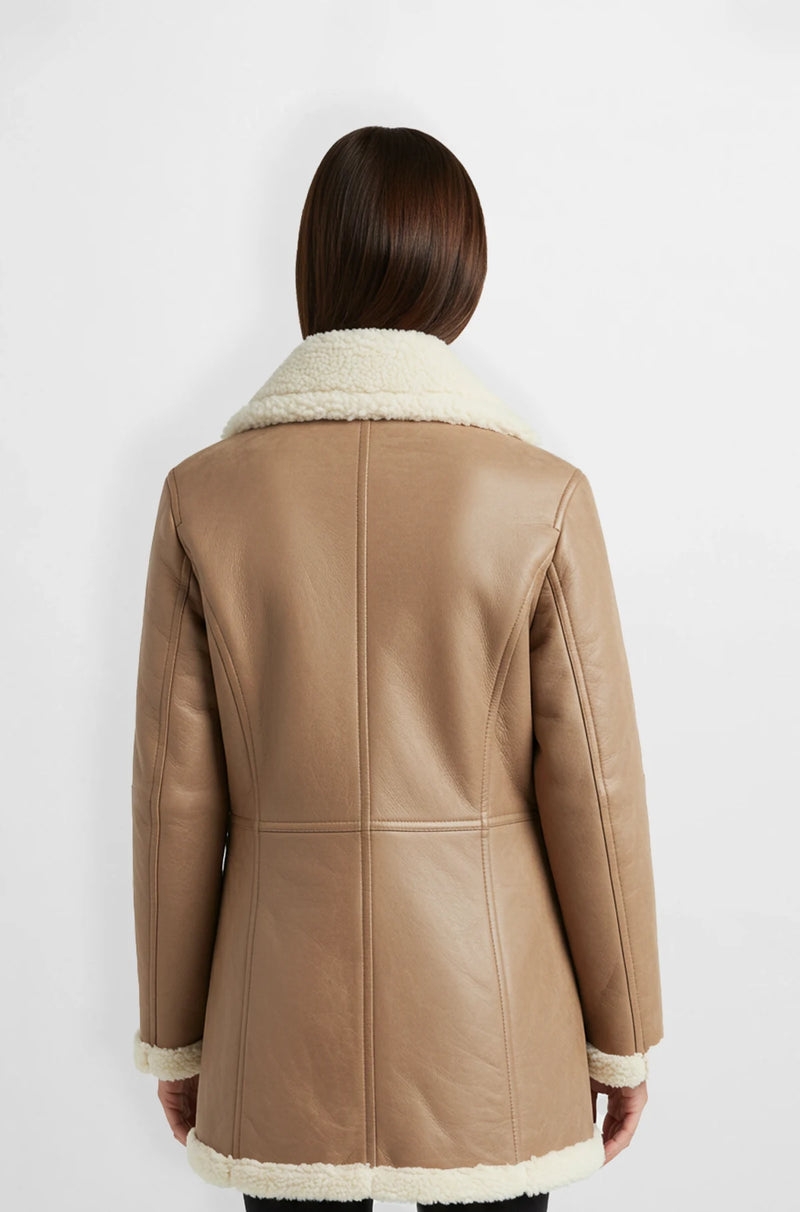 women's Premium Leather Shearling Jacket back view