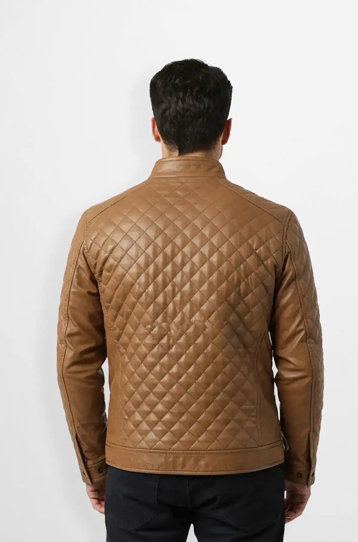 Premium Light Brown Quilted Leather Jacket Back view