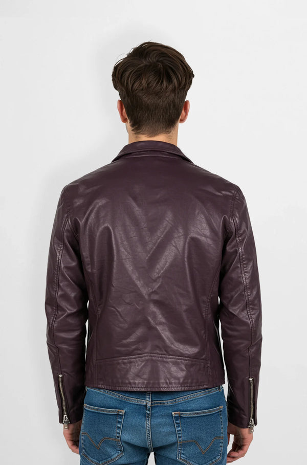 Premium Purple Leather Jacket for Men back view