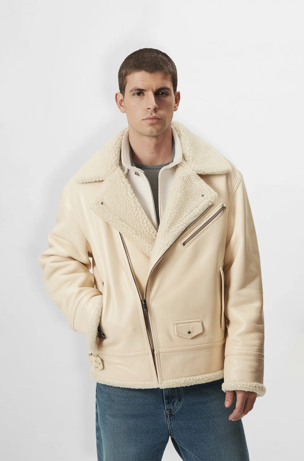 Premium Shearling Leather Jacket for Men front view