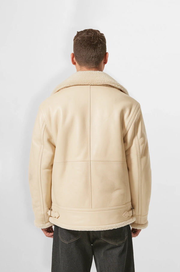 Premium Shearling Leather Jacket for Men back view