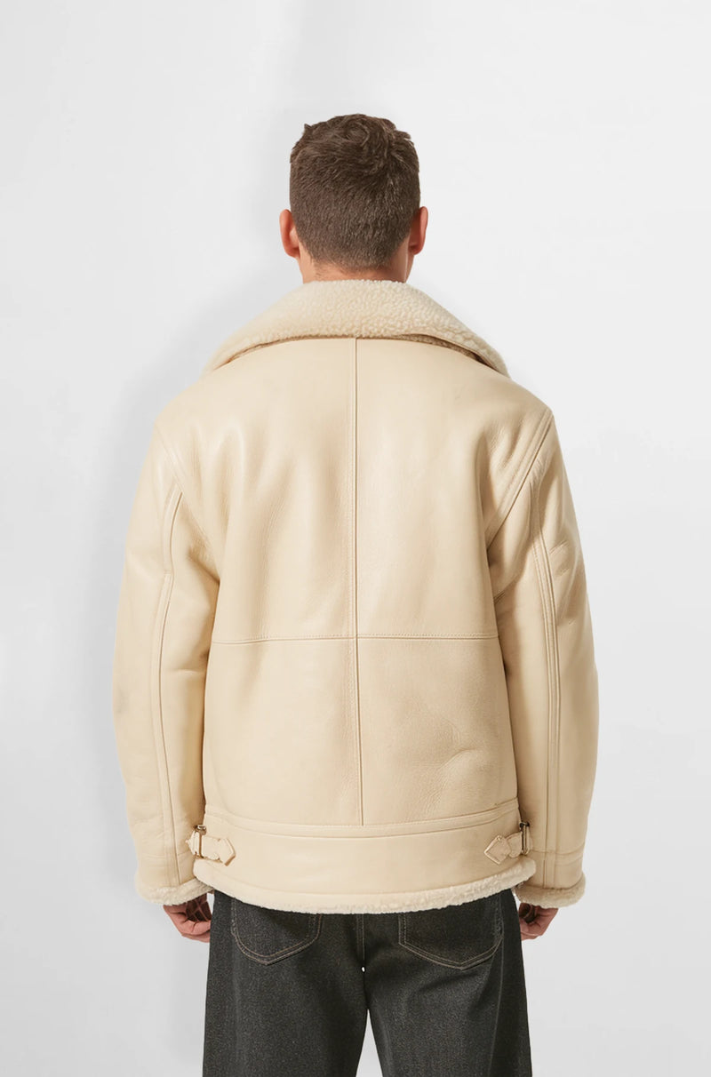 Premium Shearling Leather Jacket for Men back view