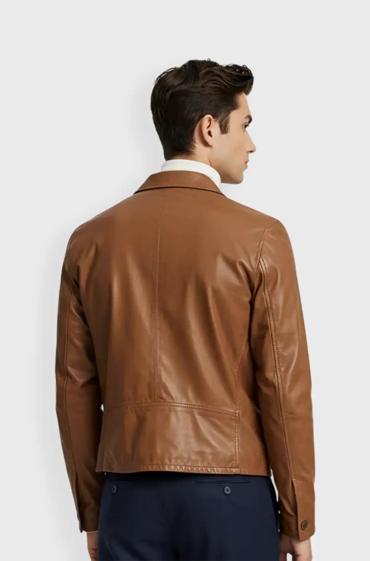 Premium Tan Leather Trucker Jacket front view