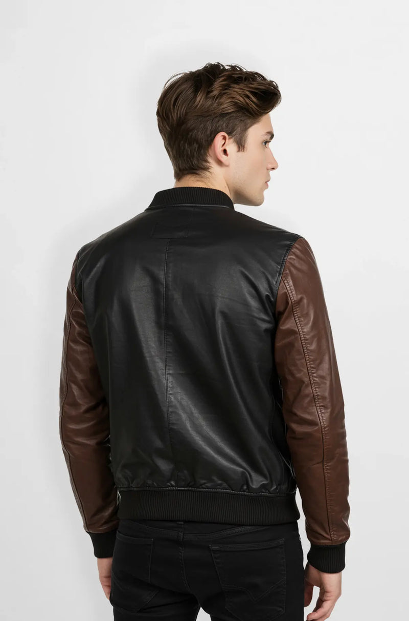Premium Varsity Leather Jacket back view