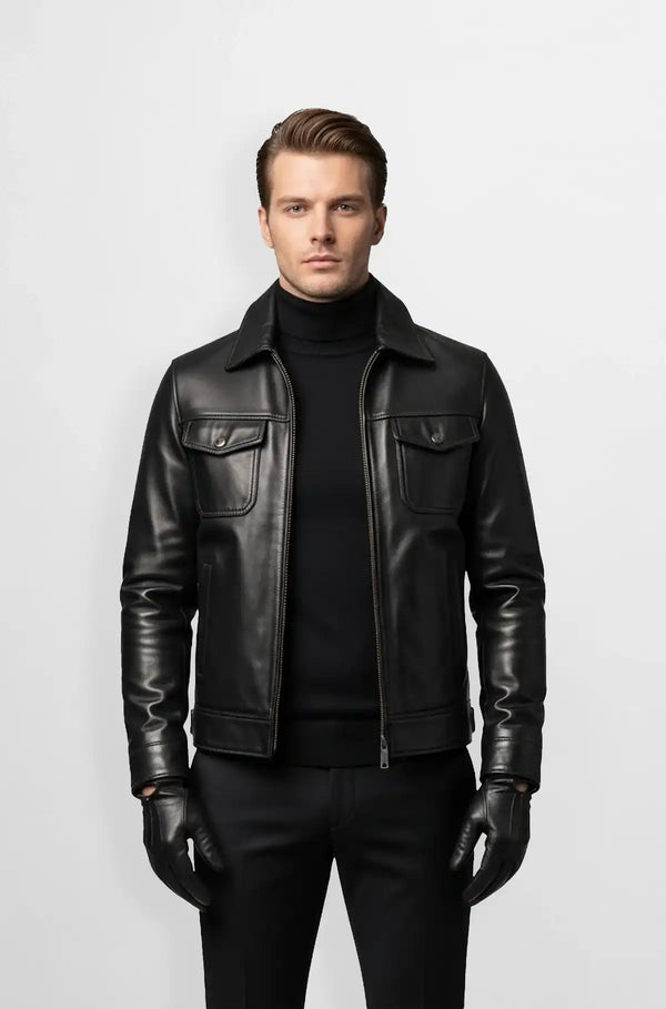 Raven Black Leather Shirt Jacket