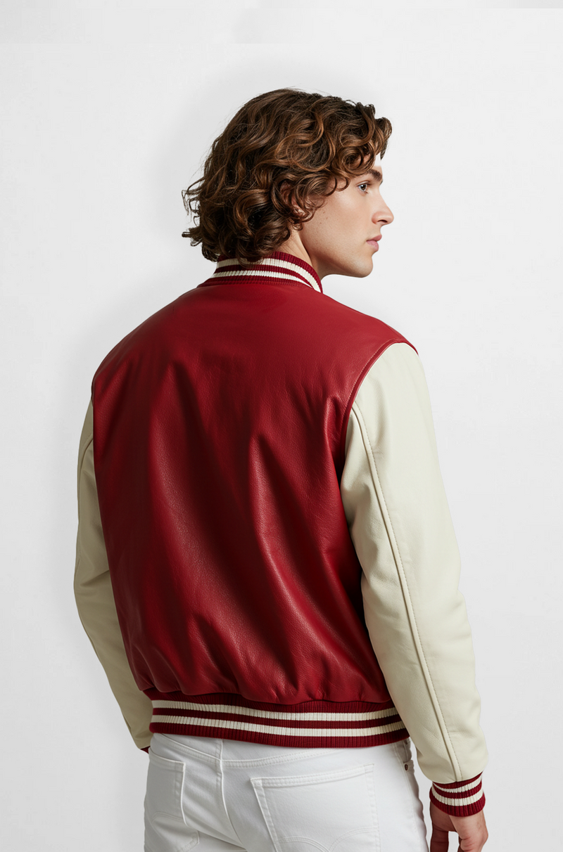 Red and Cream Varsity Leather Jacket