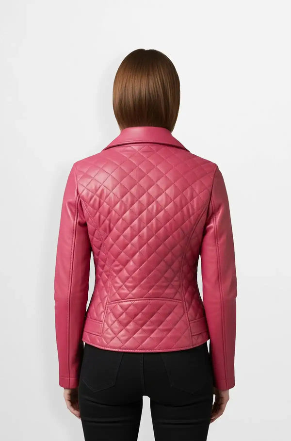 Rose Luxe Quilted Biker Jacket Back Usa