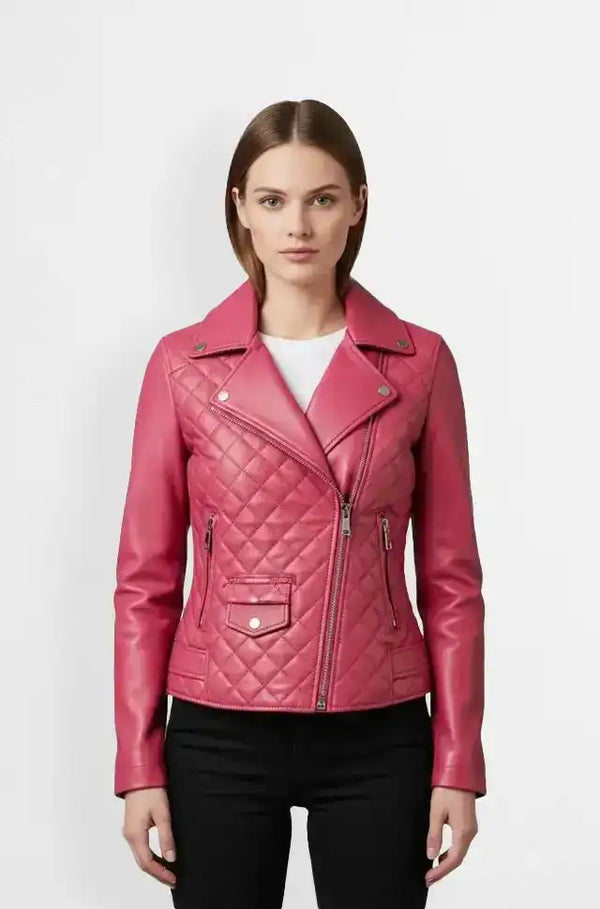 Rose Luxe Quilted Biker Jacket Front Usa