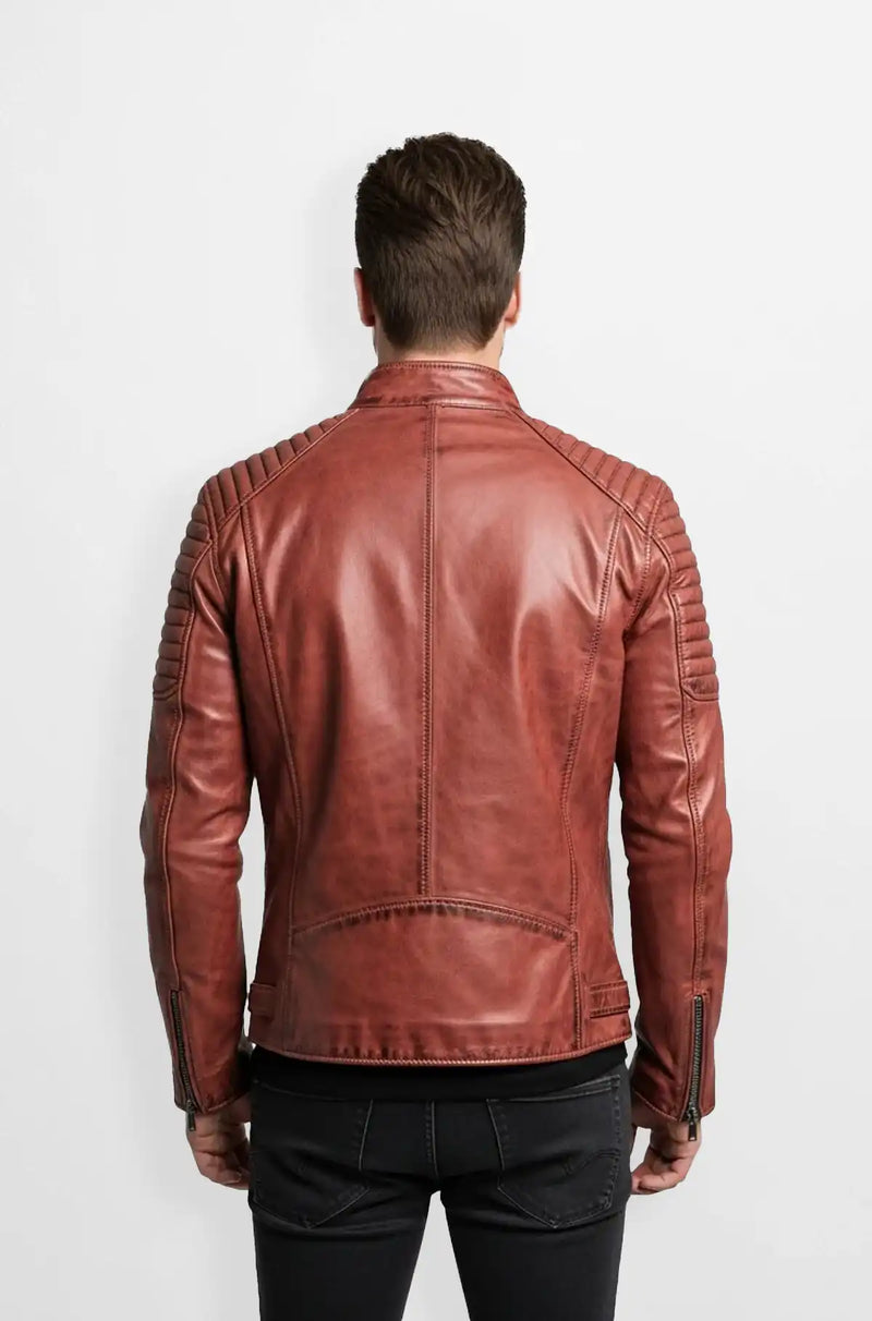 Rust Brown Maverick Quilted Biker Jacket