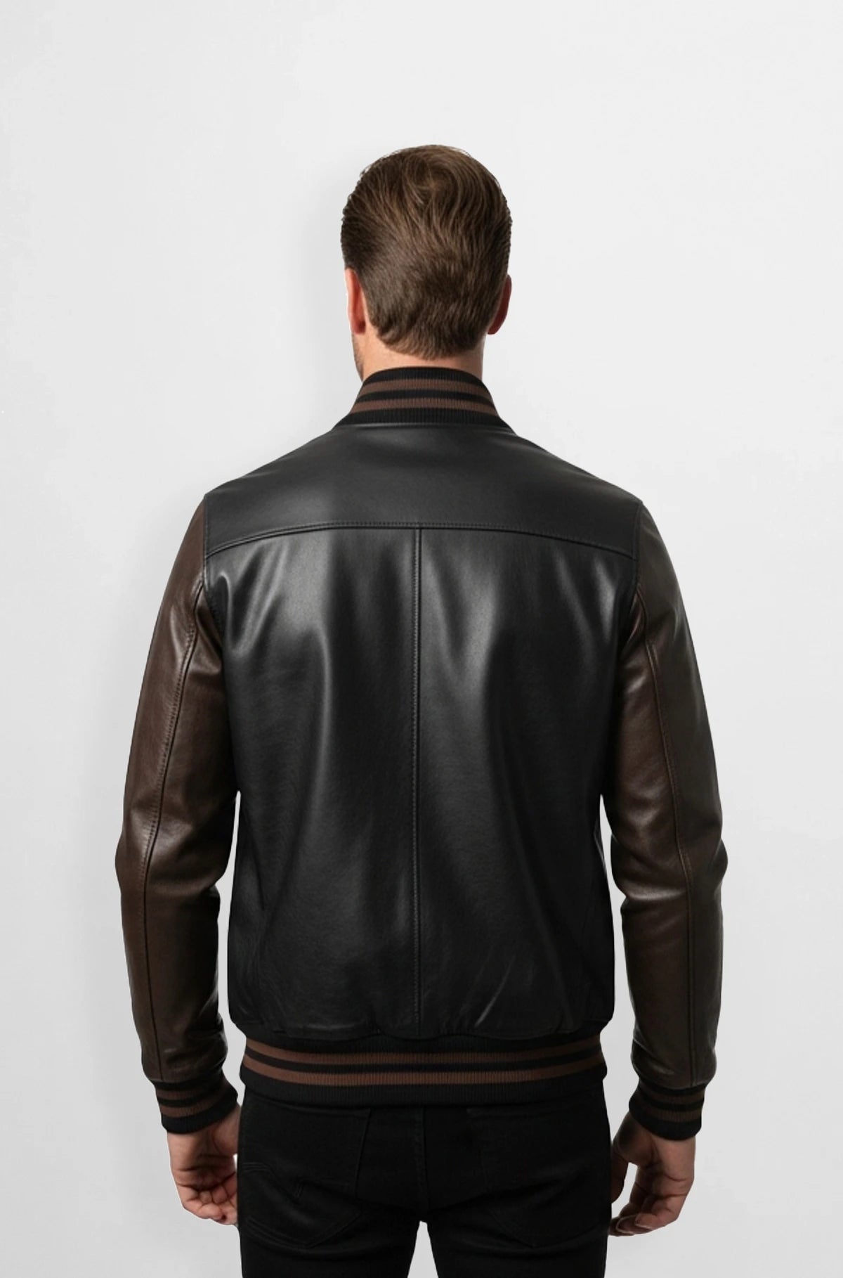 Rust Brown Quilted  Bomber Leather Jacket for Men