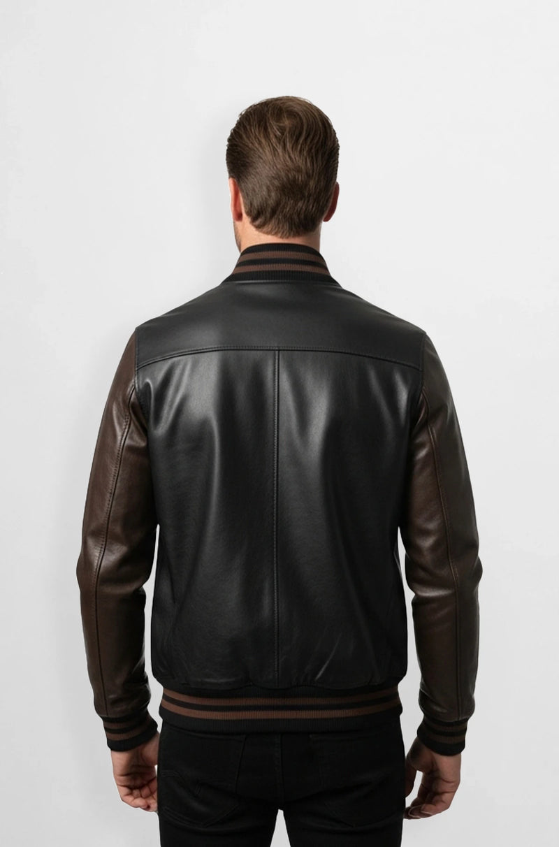 Rust Brown Quilted  Bomber Leather Jacket for Men