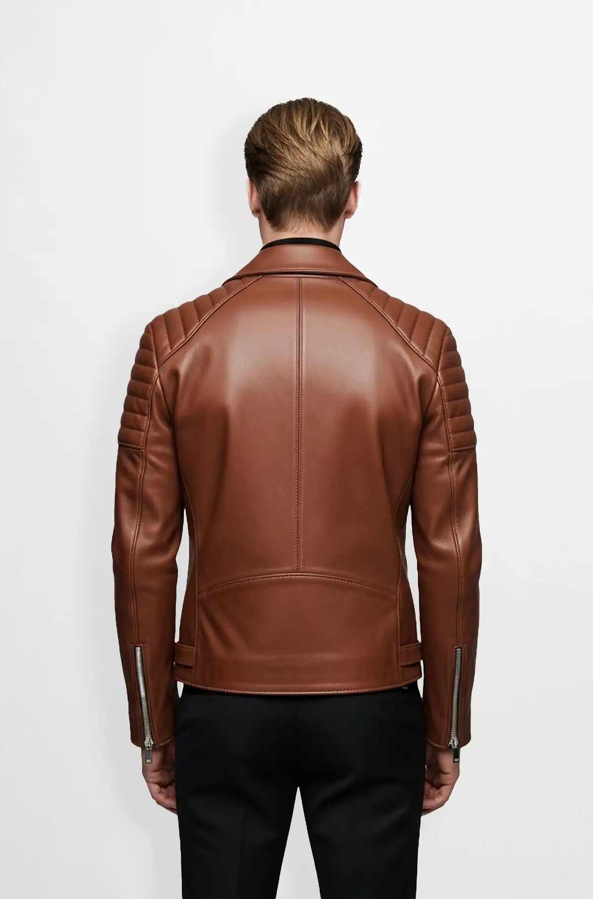 Saddle Edge Tan Biker Leather Jacket Back Usa