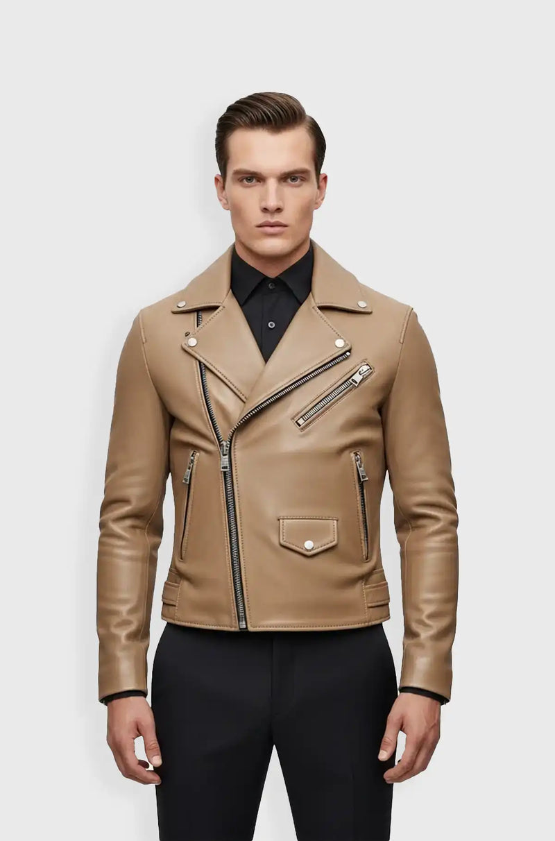 Sahara Edge Tan Leather Biker Jacket