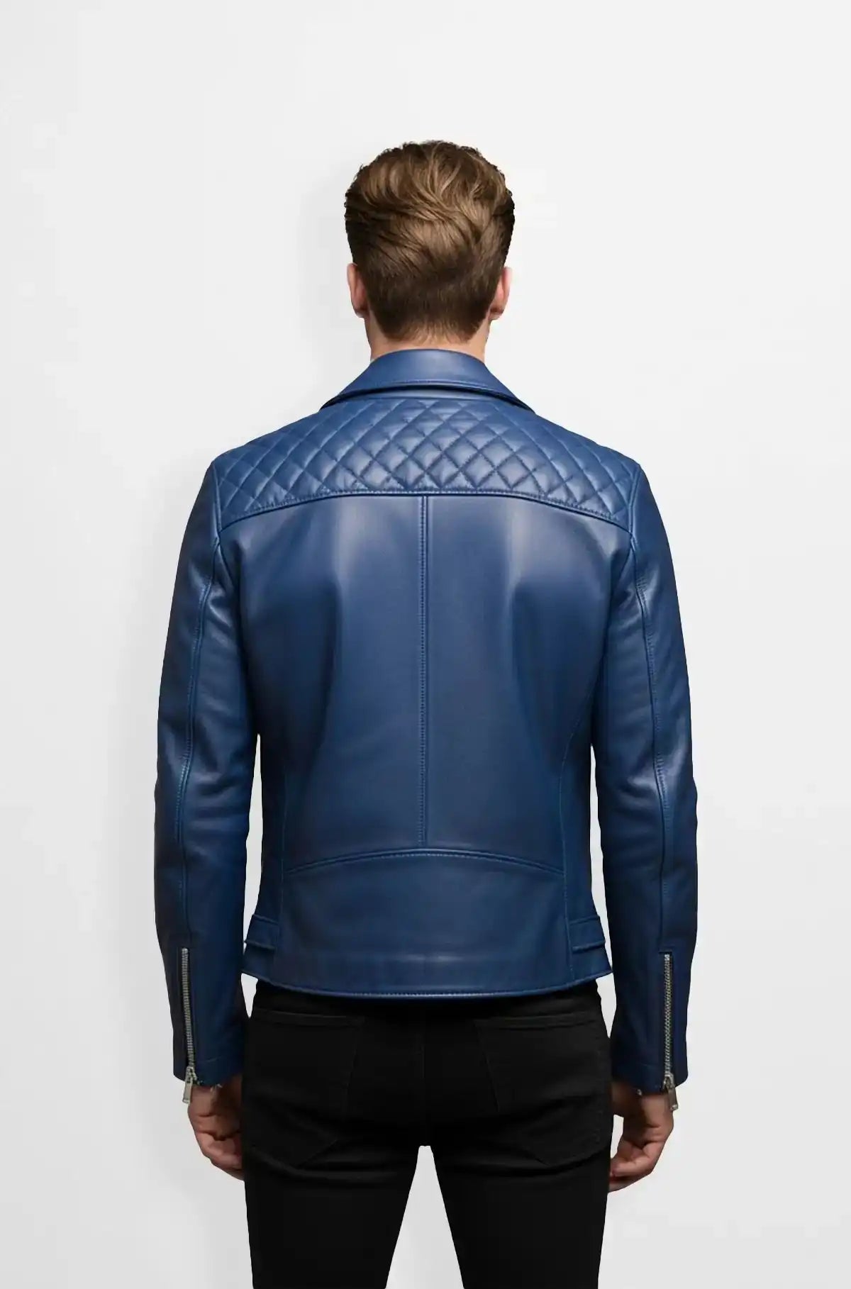 Sapphire Rider Quilted Biker Leather Jacket Back Usa