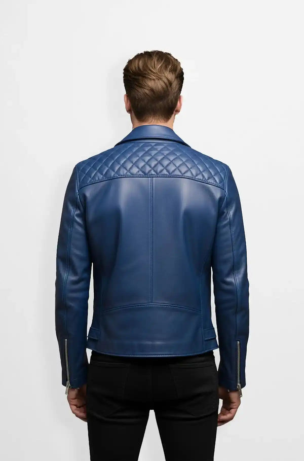 Sapphire Rider Quilted Biker Leather Jacket Back Usa
