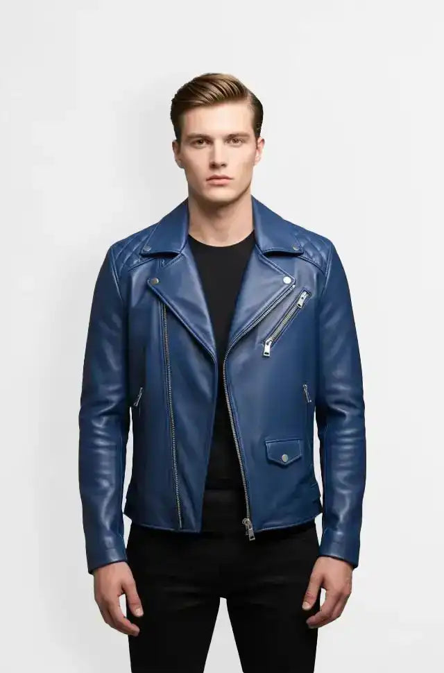 Sapphire Rider Quilted Biker Leather Jacket Front Usa