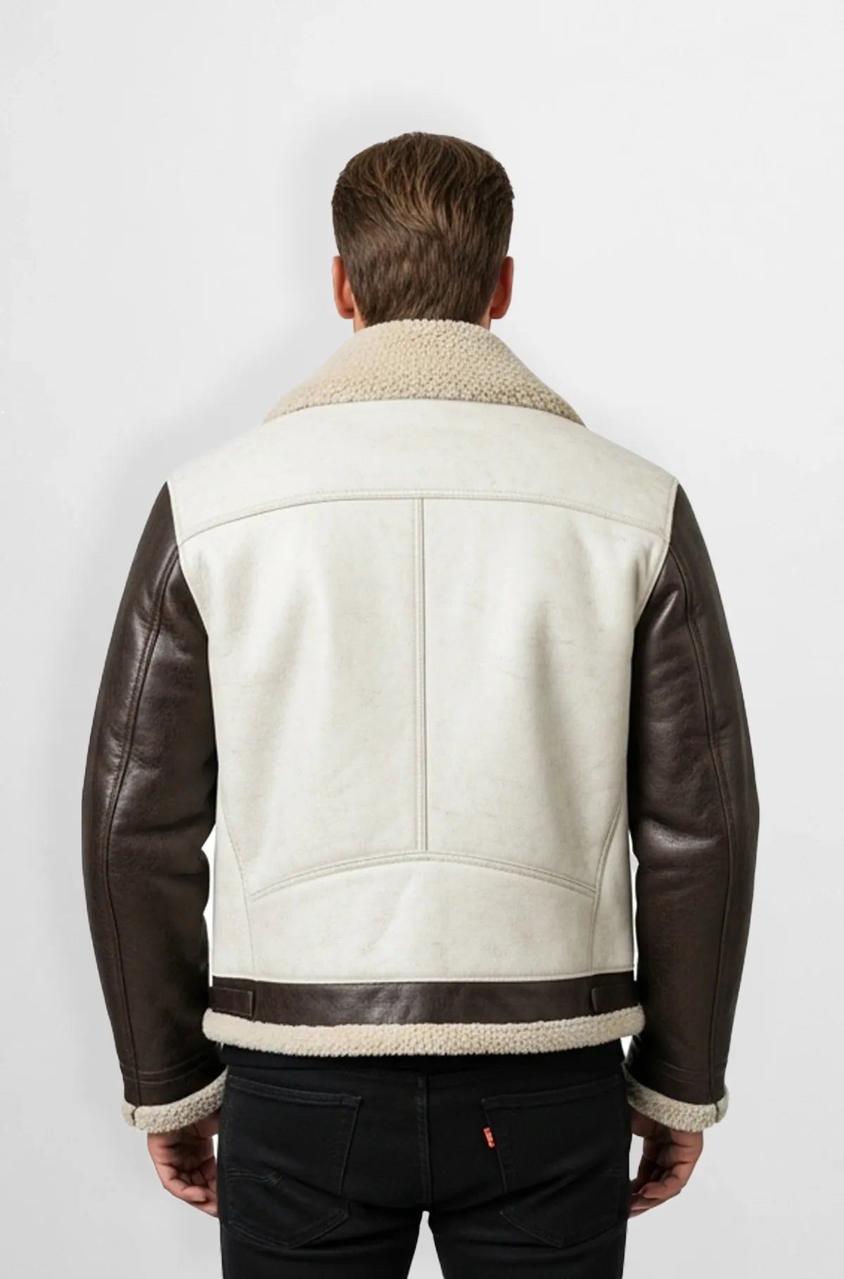 Shearling Brown & White Leather Biker Jacket Back view
