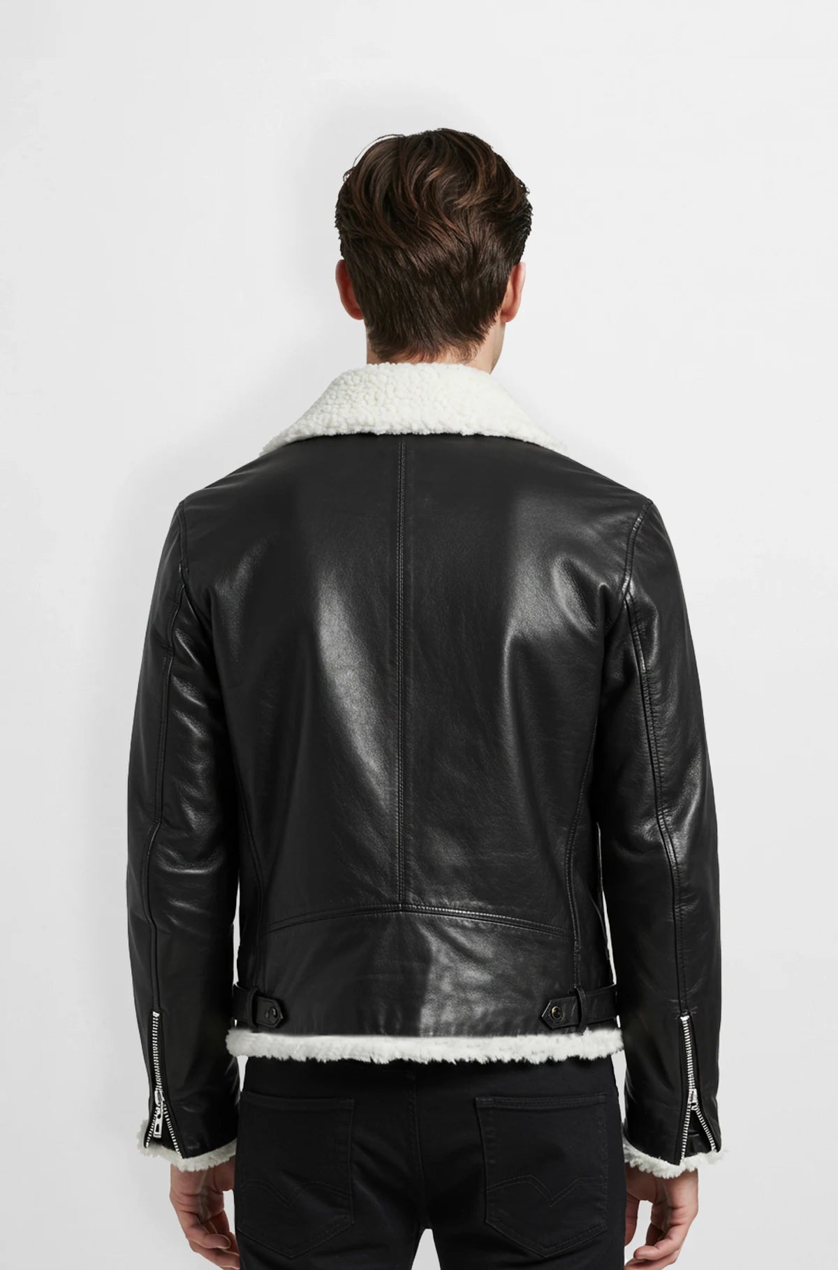 Shearling Leather Biker Jacket back view